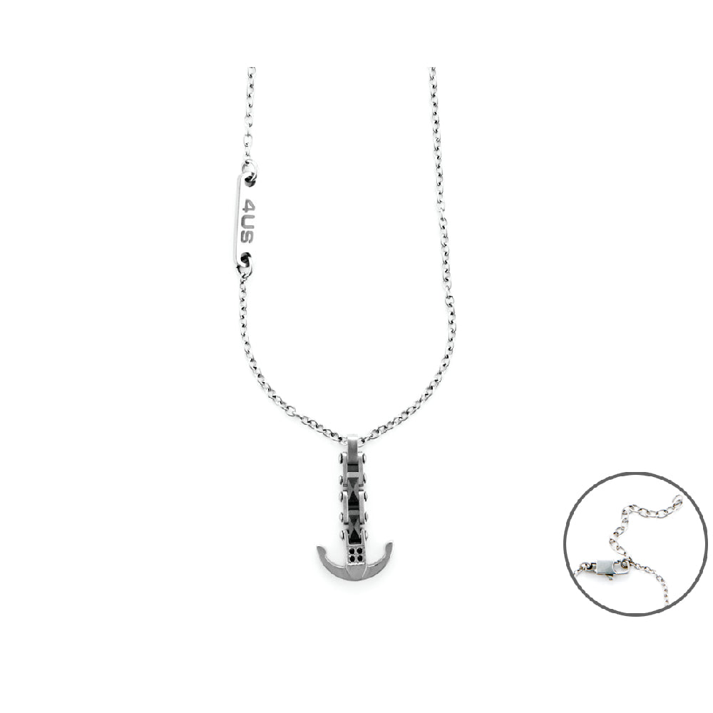 Collana Uomo 4US Cesare Paciotti Acciaio Ceramica Nera Ancora Zirconi 4UCL5955