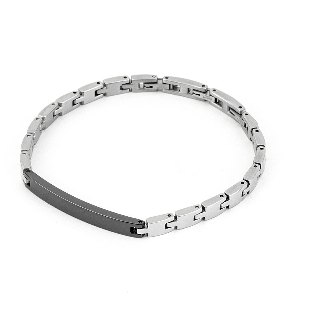 Bracciale Uomo 4US Cesare Paciotti acciaio Bianco con centrale rigido in pvd nero  4UBR4435