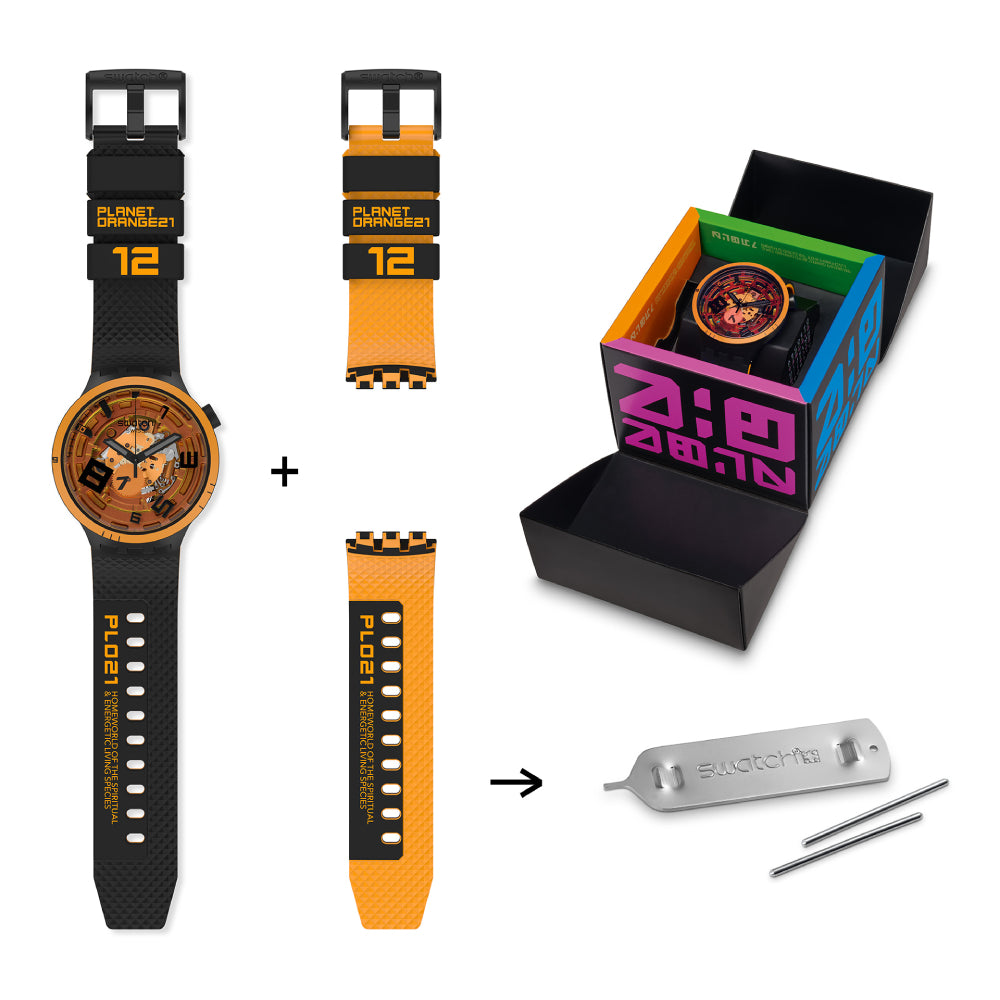 Orologio Uomo Swatch Big Bold Quarzo Solo Tempo Nero Arancione SB01B127