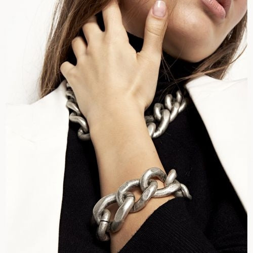 Bracciale Donna Unoaerre Bronzo Argentato Satinato Maglia Groumetta Maxi 502832