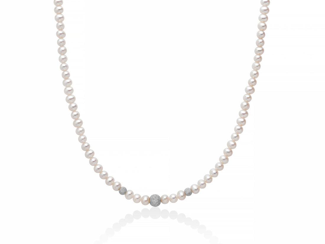 Collana Perle Miluna Con  Inserti Centrale E Chiusura Oro Bianco  PCL1839V
