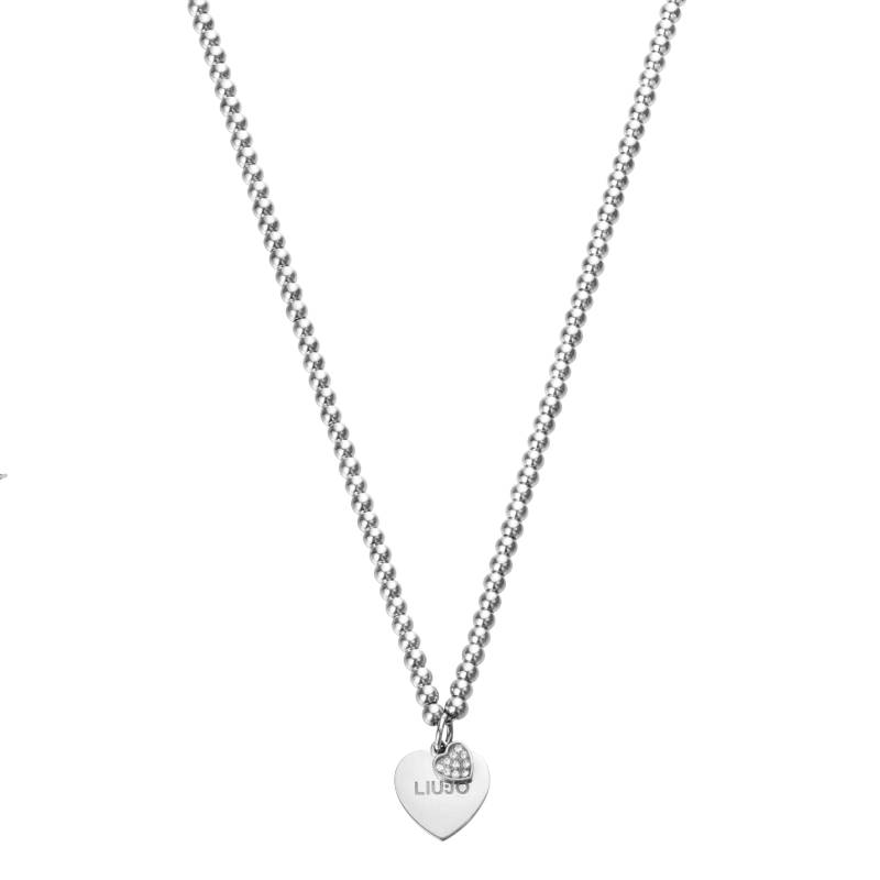 Collana Donna Liu Jo Acciaio Biglie Lucide Cuore Liscio Zirconi Bianchi LJ2163
