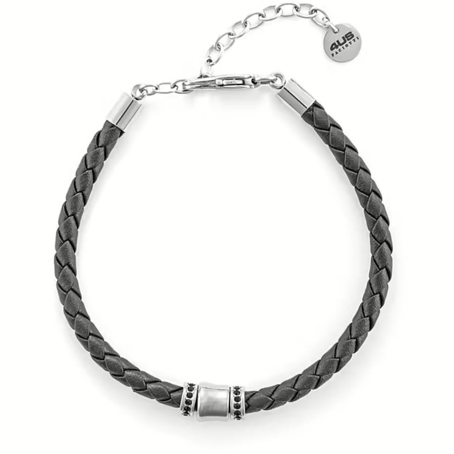 Bracciale Uomo 4US Cesare Paciotti Acciaio Cuoio nero Intrecciato Semirigido 4UBR6403