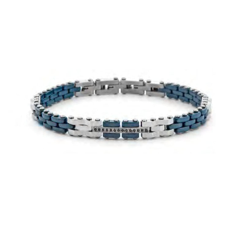 Bracciale Uomo 4US Cesare Paciotti Maglia Acciaio e Ceramica Blu 4UBR7958