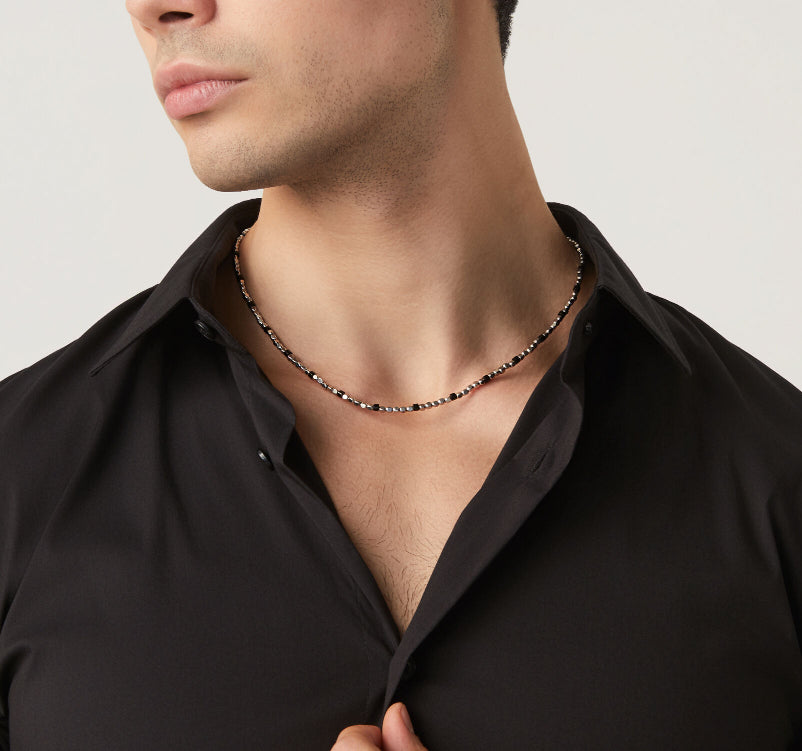 Collana Uomo Giovanni Raspini Argento 925 Dadini Onice Nero Biglie Lucide 11647