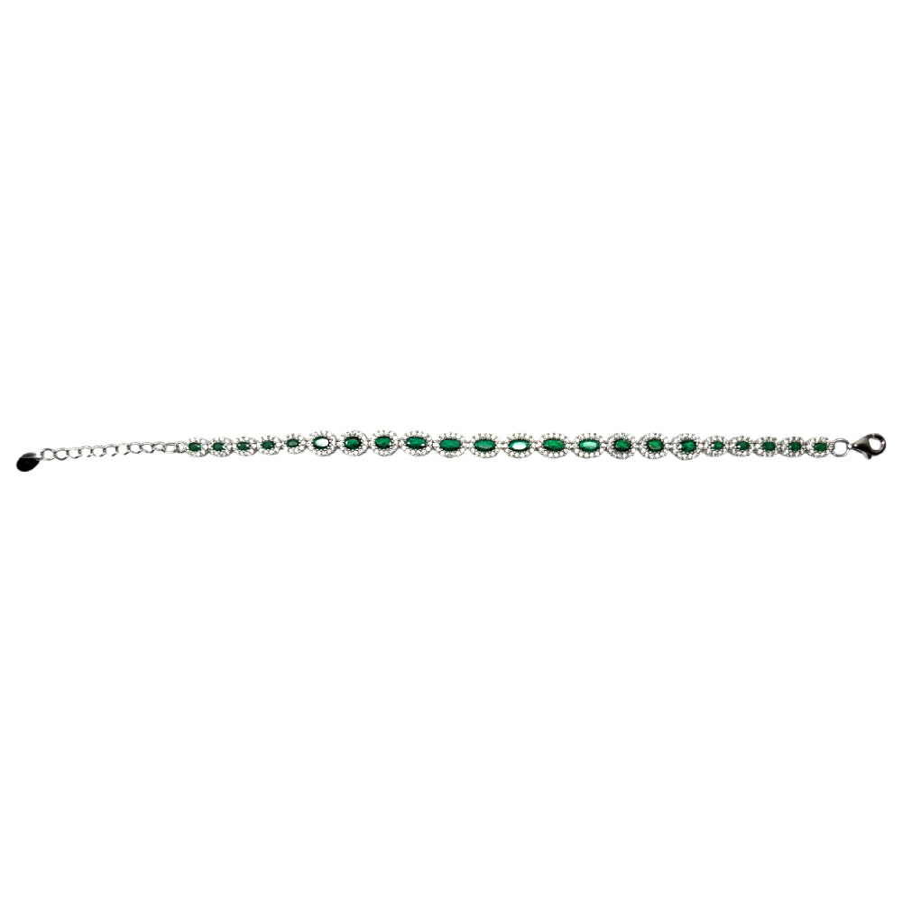 Bracciale Unisex Re Mida Tennis Argento Zirconi Bianchi Verdi Ovali Tennis-13