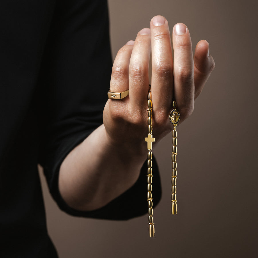 Bracciale Uomo Liu Jo Acciaio Dorato Madonna Lucida Zirconi Neri MLJ553