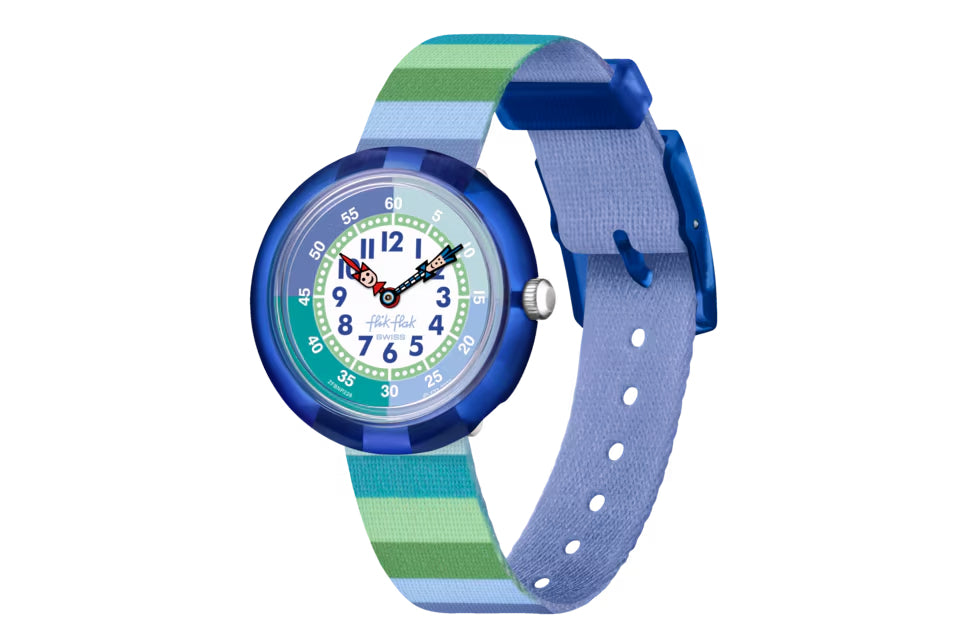 Orologio Bambino Swatch Flik Flak Stripy Green Blu Verde ZFBNP226