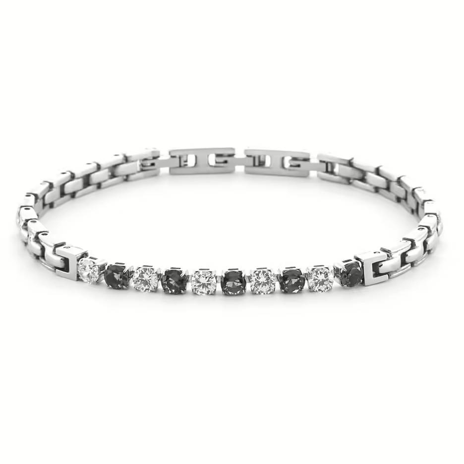Bracciale Uomo 4US Cesare Paciotti Tennis Acciaio Zirconi neri e Bianchi 4UBR6436
