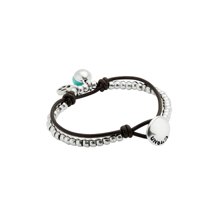 Bracciale Donna Uno De 50 Sfere Placcato Argento Cuoio Cristallo Murano Turchese PUL2530TURMTL0M