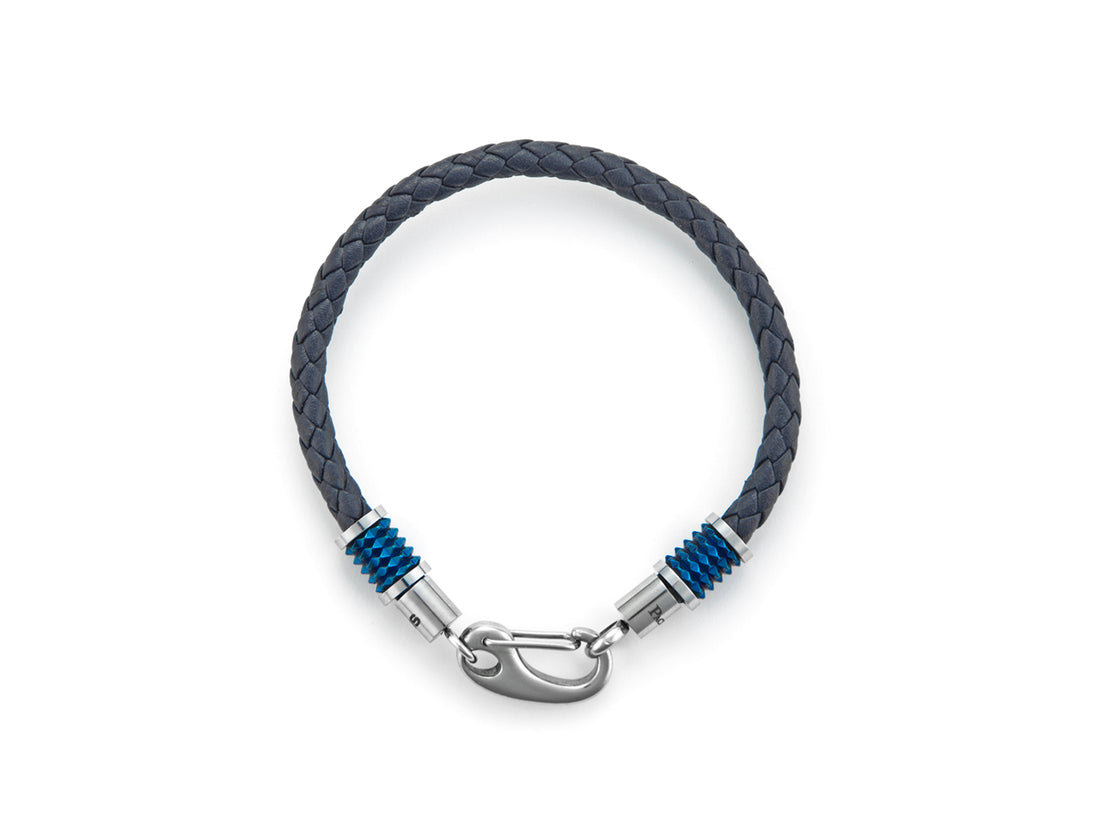 Bracciale Uomo 4US Cesare Paciotti Acciaio Pelle Blu Intrecciata 4UBR5999