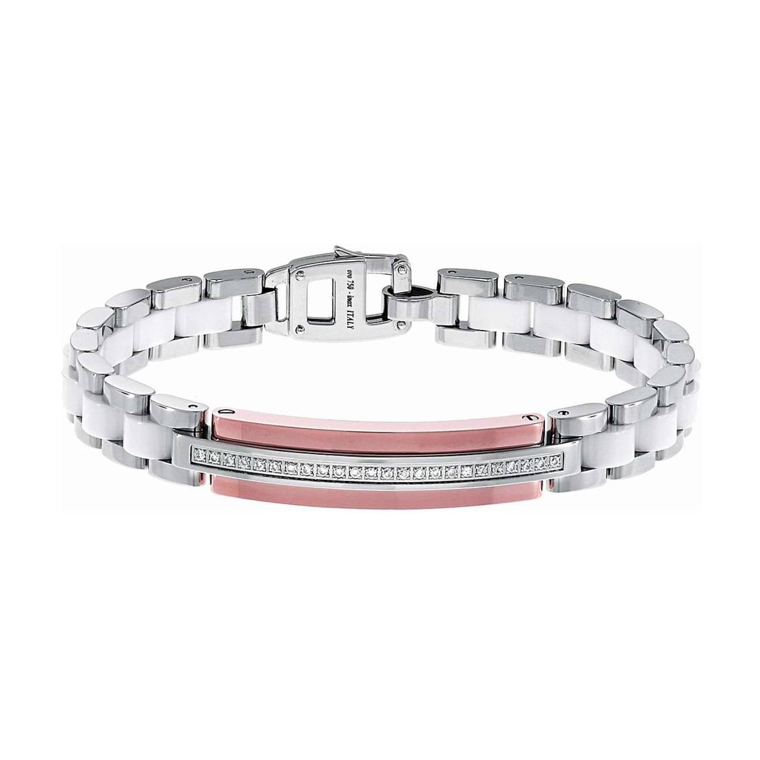 Bracciale Uomo Acciaio Zancan Semirigido Placca Centrale Zircon Bianchi EHB024-B