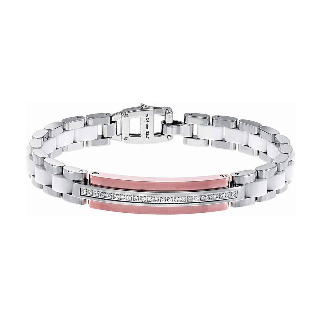 Bracciale Uomo Acciaio Zancan Semirigido Placca Centrale Zircon Bianchi EHB024-B