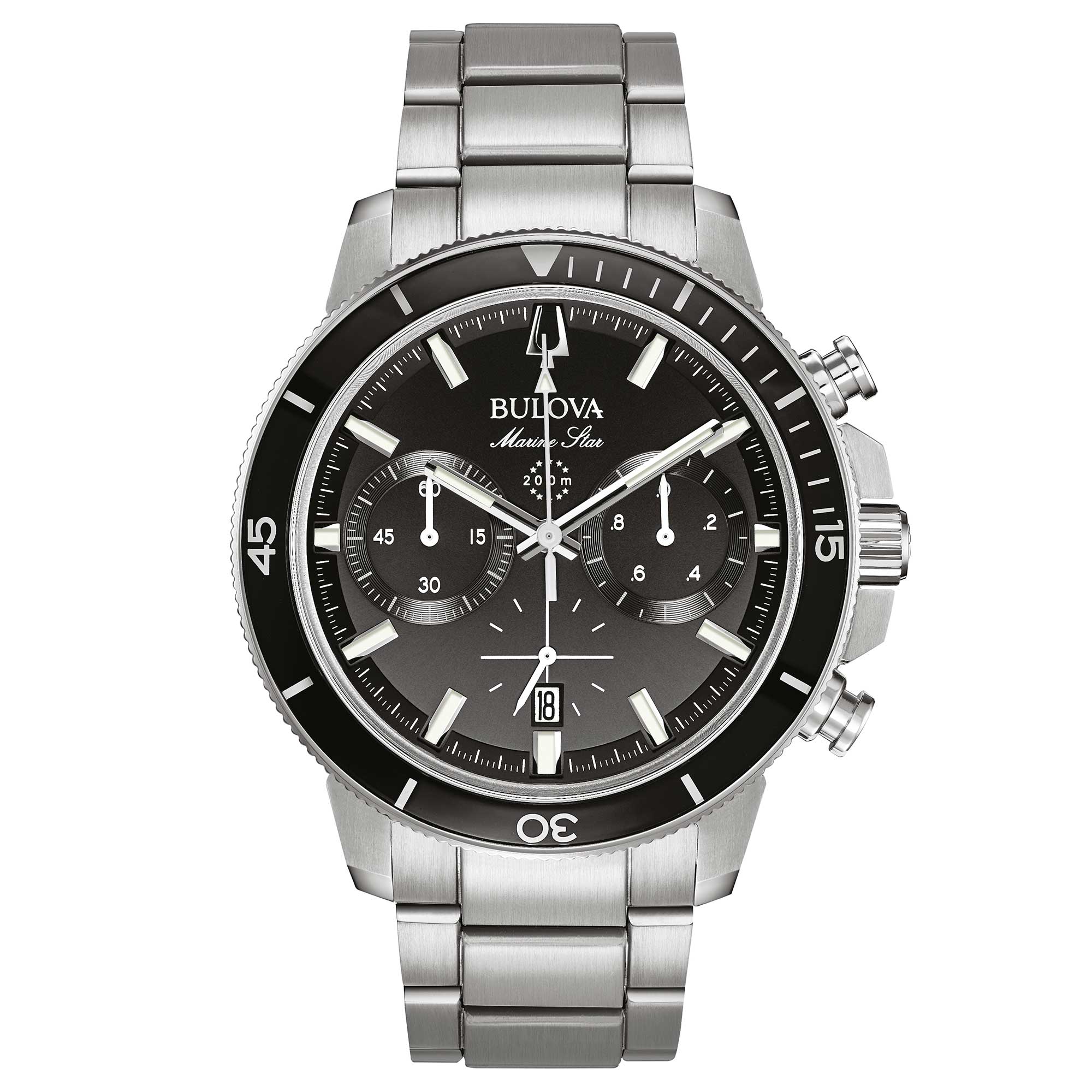 Orologio Uomo Bulova Quarzo Cronografo Marine Star Nero Acciaio Data 96B272