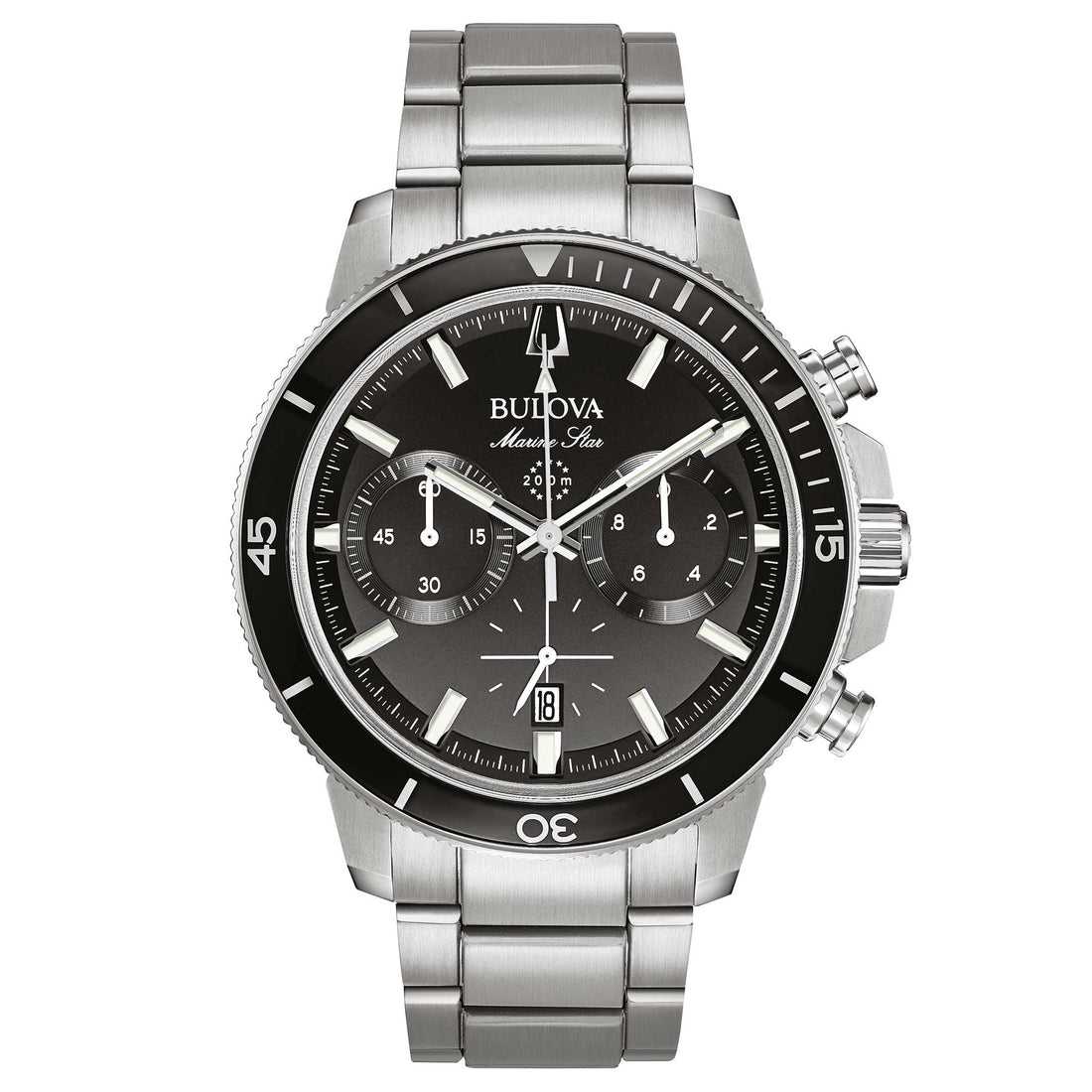Orologio Uomo Bulova Quarzo Cronografo Marine Star Nero Acciaio Data 96B272