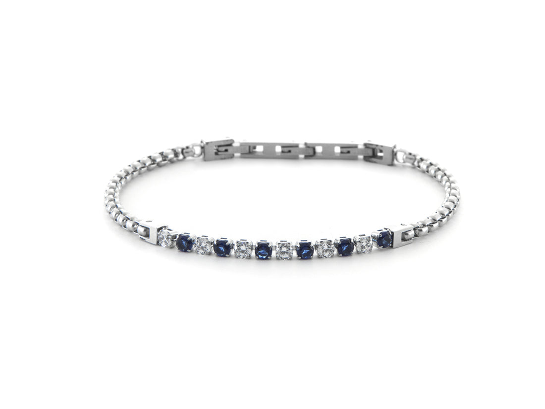 Bracciale Uomo 4US Cesare Paciotti Tennis Acciaio Zirconi Blu e Bianchi 4UBR6434