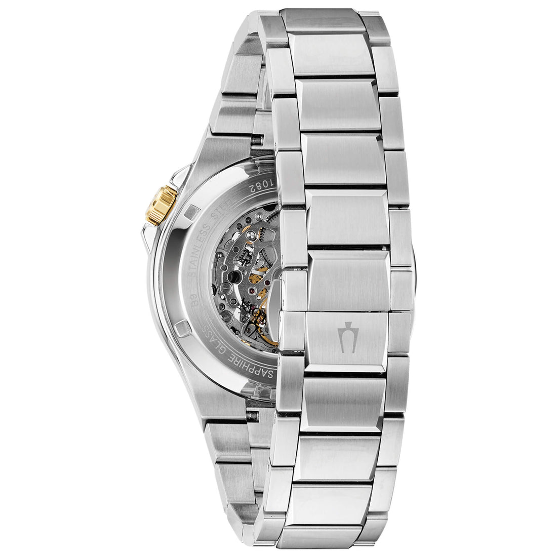 Orologio Uomo Bulova Automatico Maquina Nero Oro Acciaio Open Heart 98A224