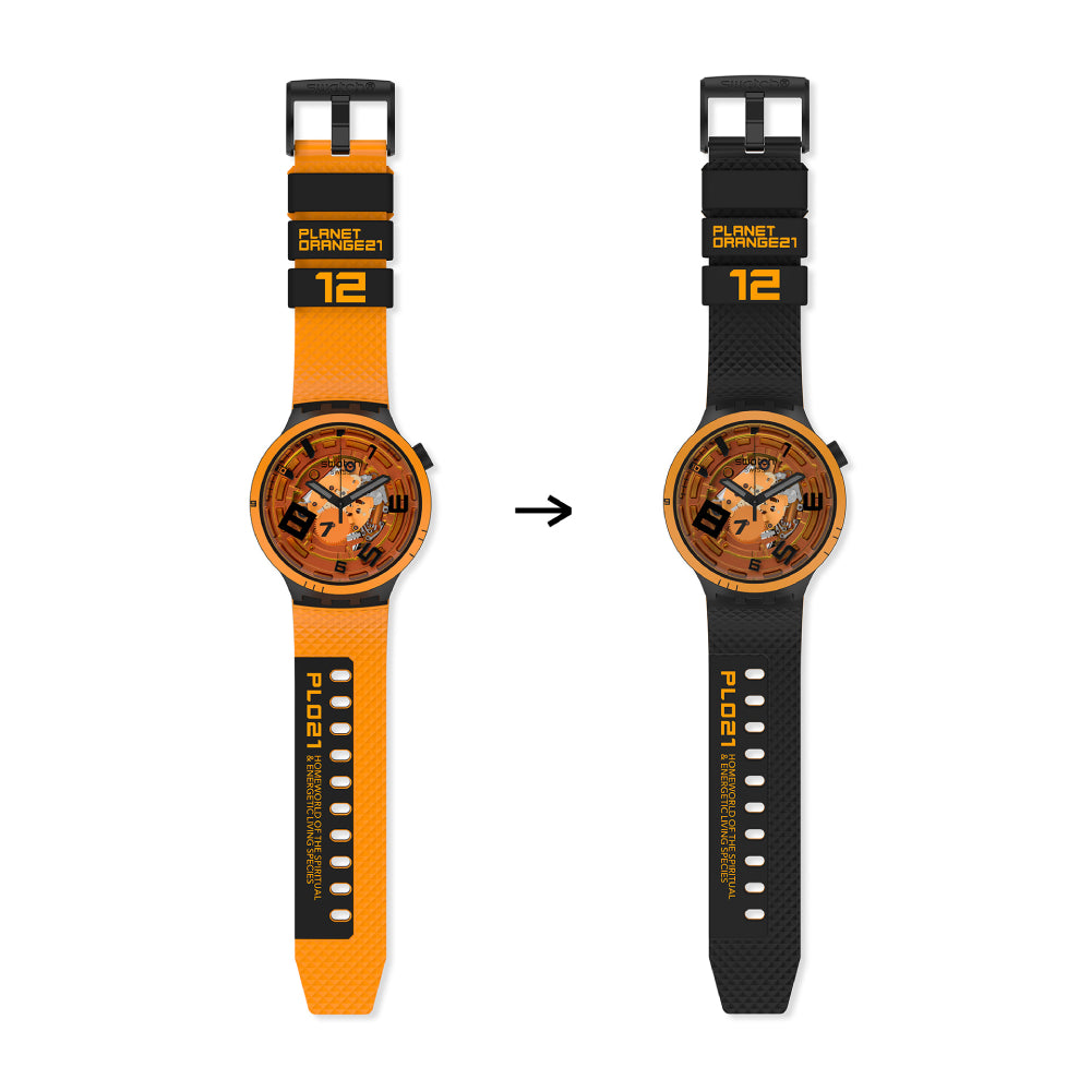Orologio Uomo Swatch Big Bold Quarzo Solo Tempo Nero Arancione SB01B127