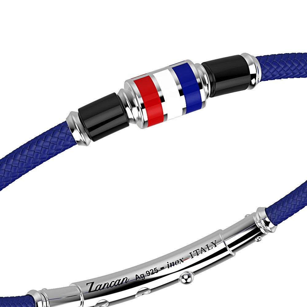 Bracciale Uomo Zancan Argento 925 Semirigido Kevlar Blu Smalto Bandiere EXB516-BL