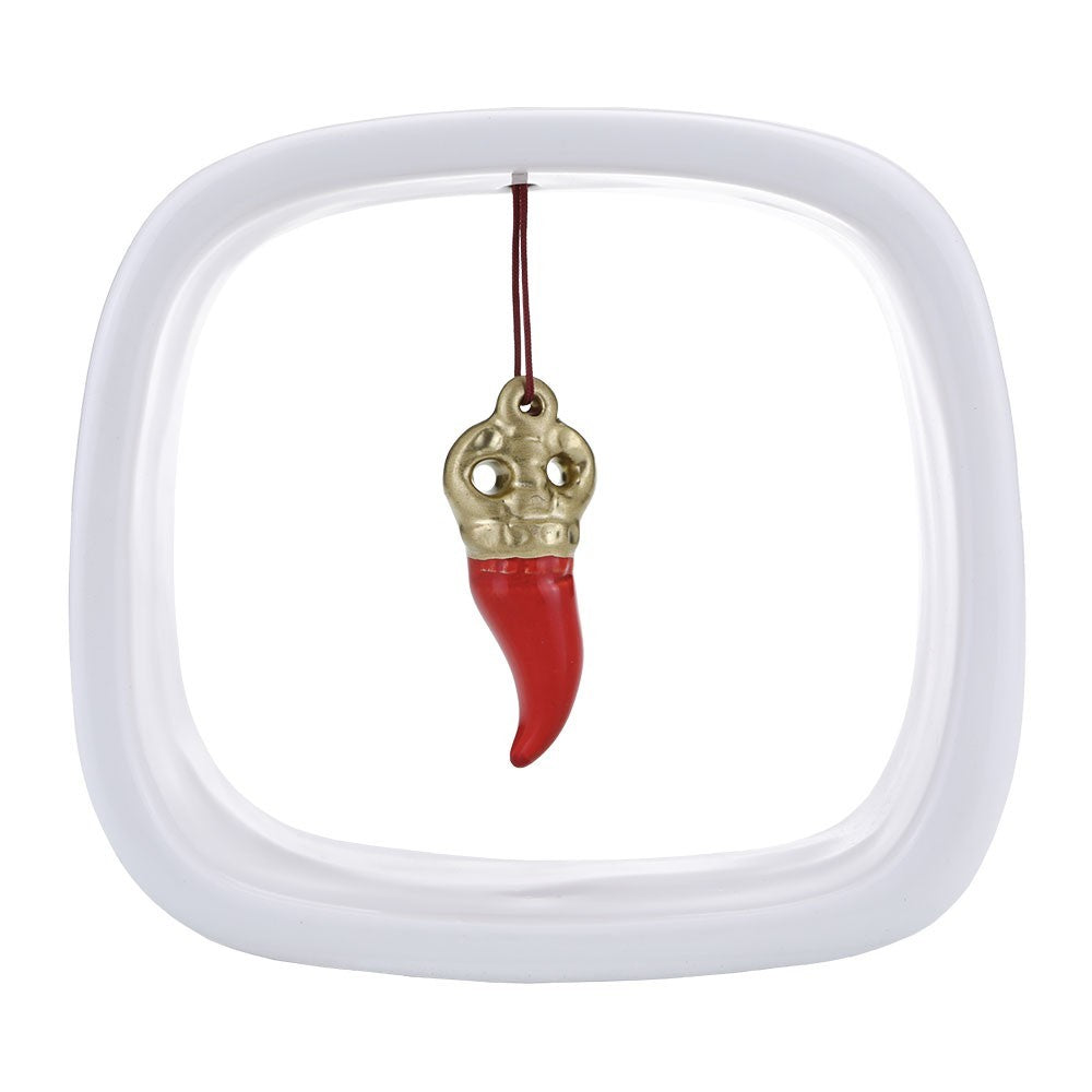 Corno Portafortuna Rosso Cornice Bianca Ceramica Macrì TE080