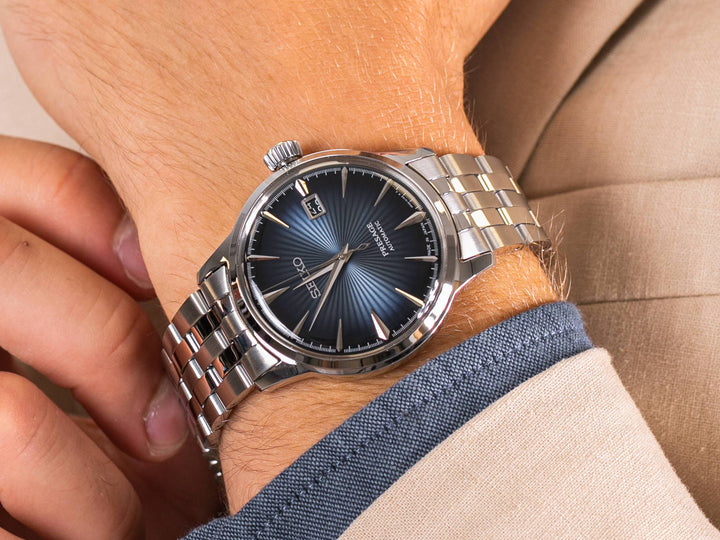 Orologio Uomo Seiko Automatico Presage Mockingbird Blu Cocktail Time SRPB41J1