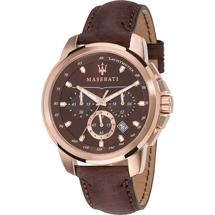 Orologio Uomo Maserati Acciaio Rosè Pelle Marrone Successo Cronografo Quarzo R8871621012