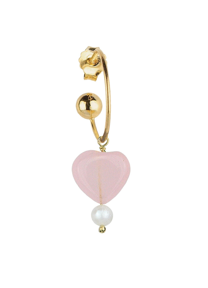 Orecchino Singolo Donna Lebole In Argento 925 Dorato Campanella Cuore Rosa OR.91