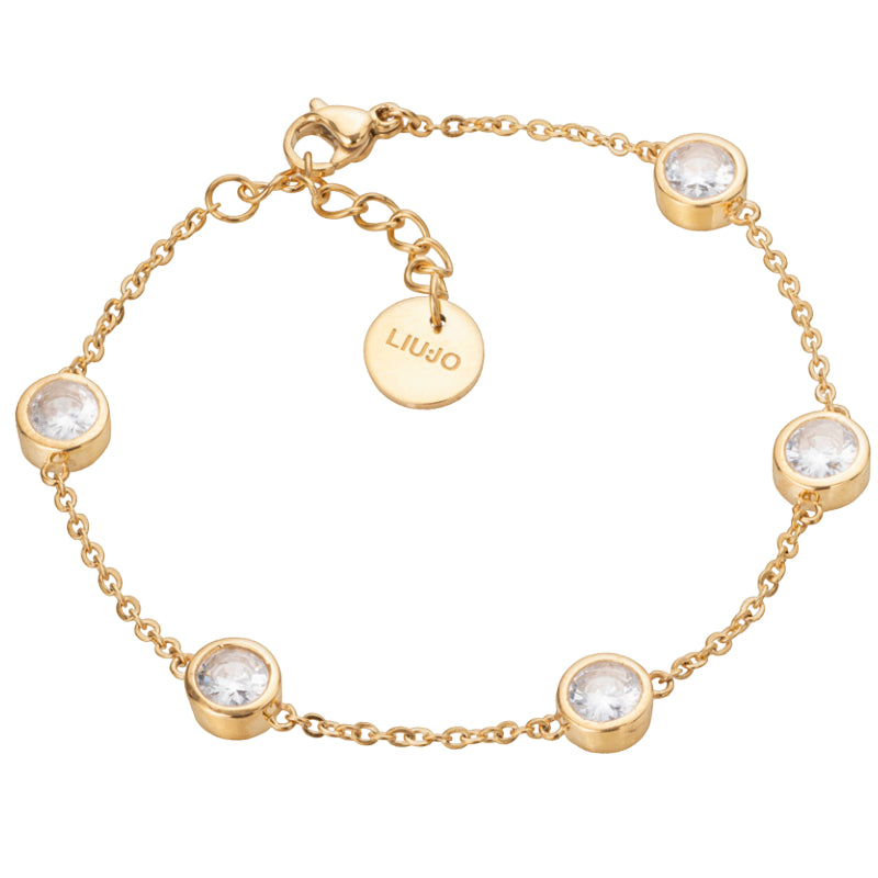 Bracciale Donna Liu Jo Acciaio Dorato Catena Rollò Zirconi Bianchi LJ2133