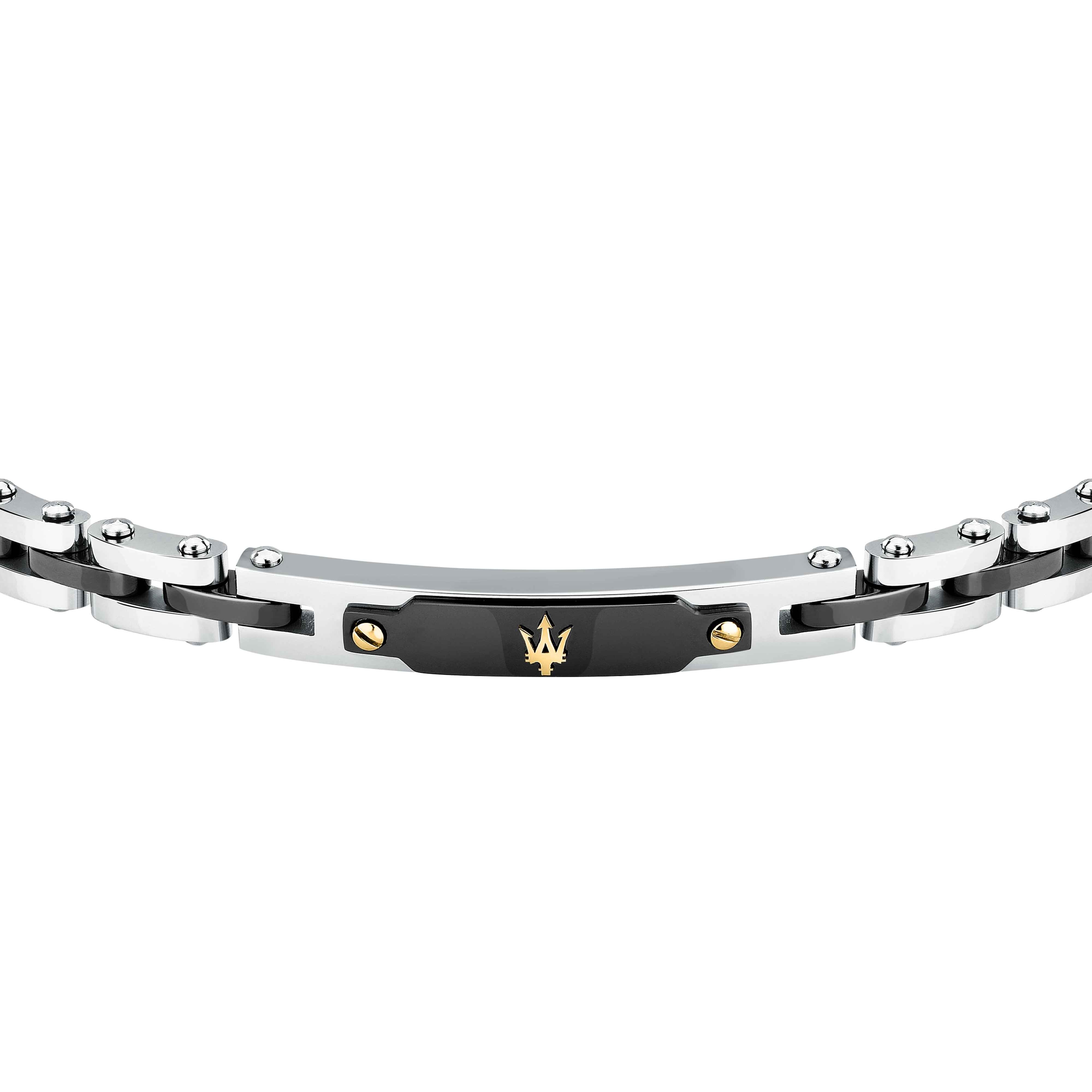 Bracciale Uomo Maserati Ceramica Nera Logo Tridente Oro 18 KT Acciaio JM424AXU06
