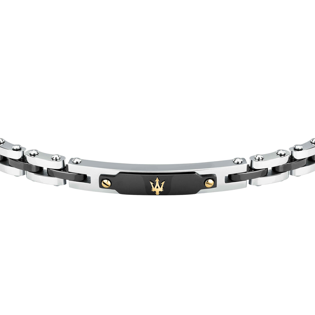 Bracciale Uomo Maserati Ceramica Nera Logo Tridente Oro 18 KT Acciaio JM424AXU06