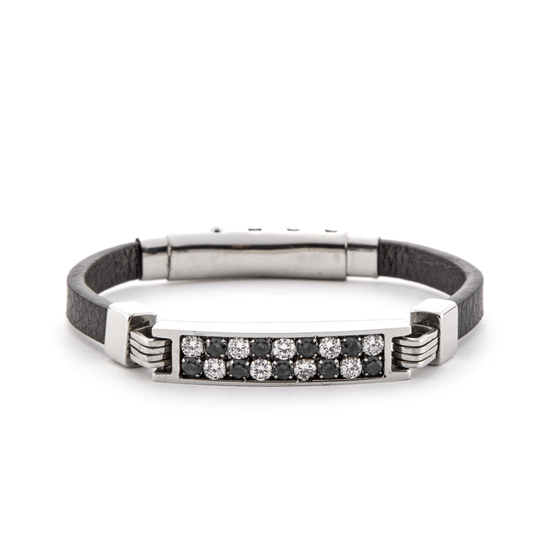 Bracciale Uomo 4US Cesare Paciotti Acciaio Pelle Zirconi Bianchi Neri 4UBR6213