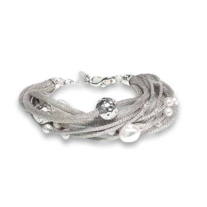 Bracciale Donna Borsari Pianeti Argento 925 Filato Metallico Perle Bianche BR-PIAN02A
