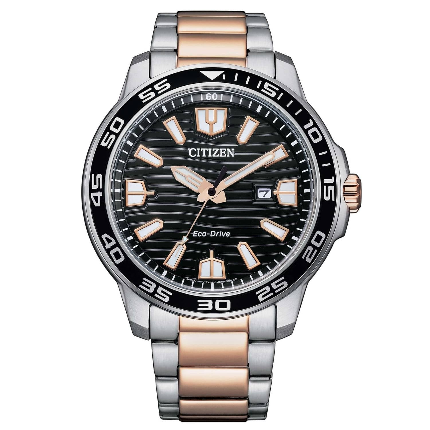 Orologio Uomo Acciaio Citizen Eco Drive Nero 45 mm Dorato Solo tempo Data Quarzo
