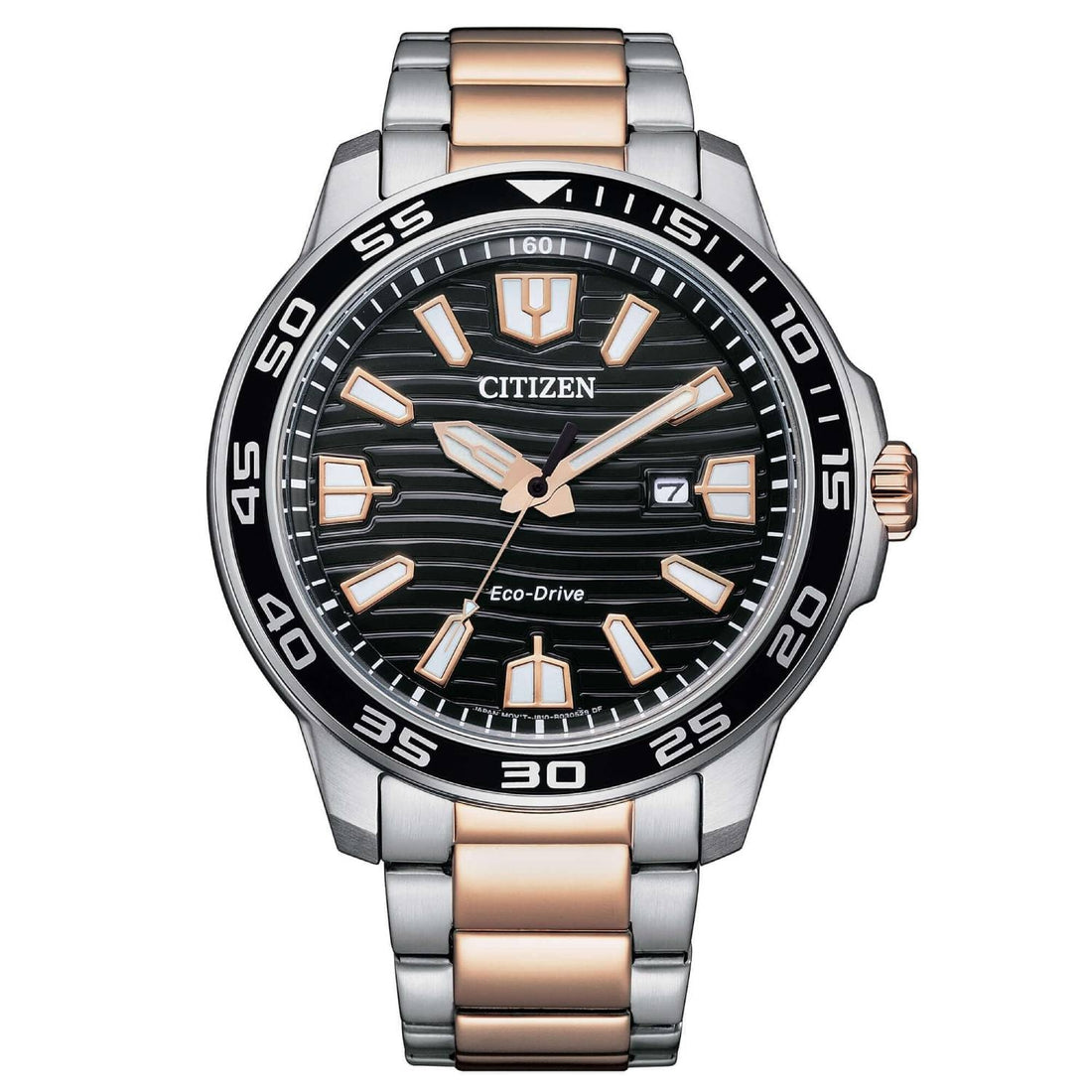 Orologio Uomo Acciaio Citizen Eco Drive Nero 45 mm Dorato Solo tempo Data Quarzo