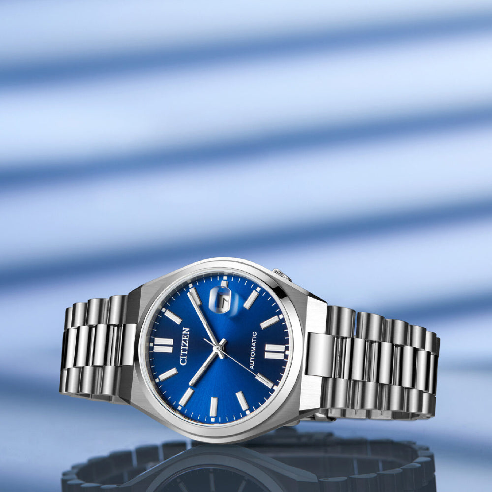 Orologio Uomo Citizen Automatico Acciaio Blu Data Maglia President NJ0150-81L