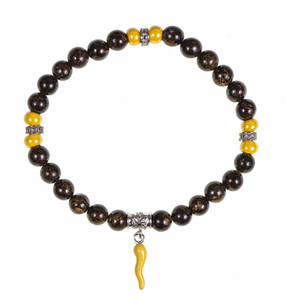 Bracciale Unisex Gerba Argento 925 Pietra Naturale Marrone Corno Giallo HORN10