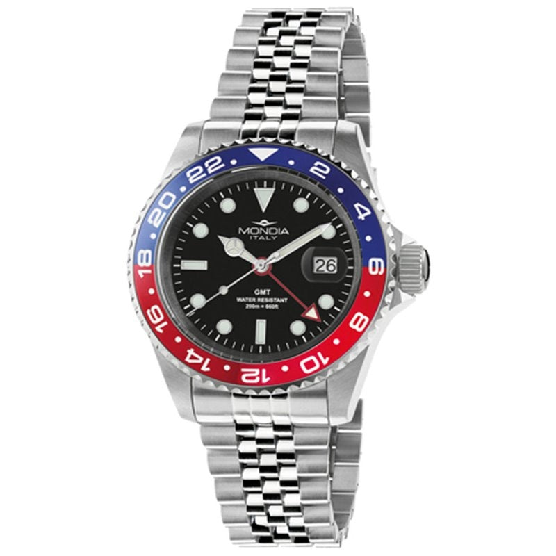 Orologio Uomo Acciaio Mondia Data Ghiera Rossa/blu cinturino jubilee MI-799-SSBLK-BK-GB