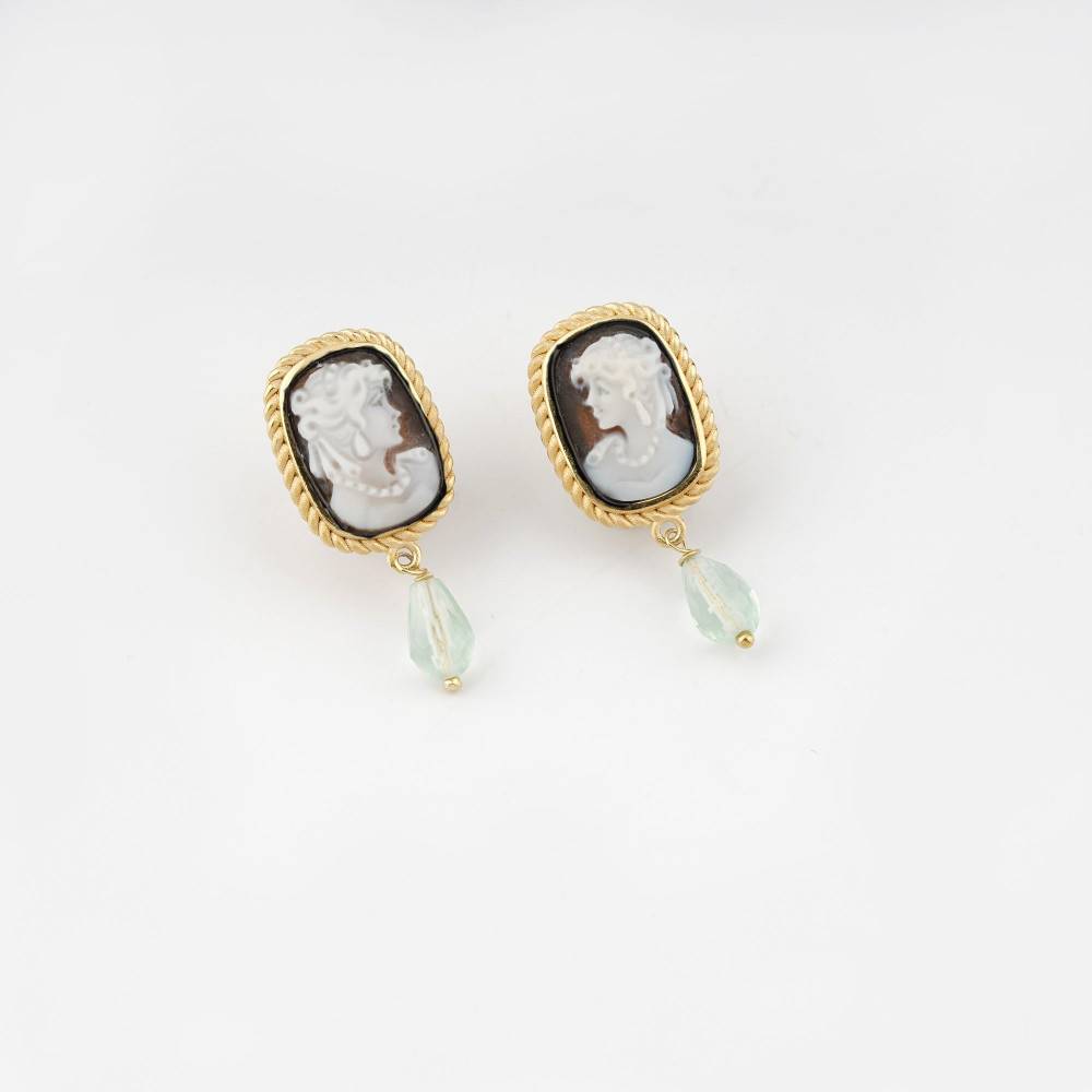 Orecchini Donna Cameo Italiano Argento Dorato 925 Giada Verde O501S-G