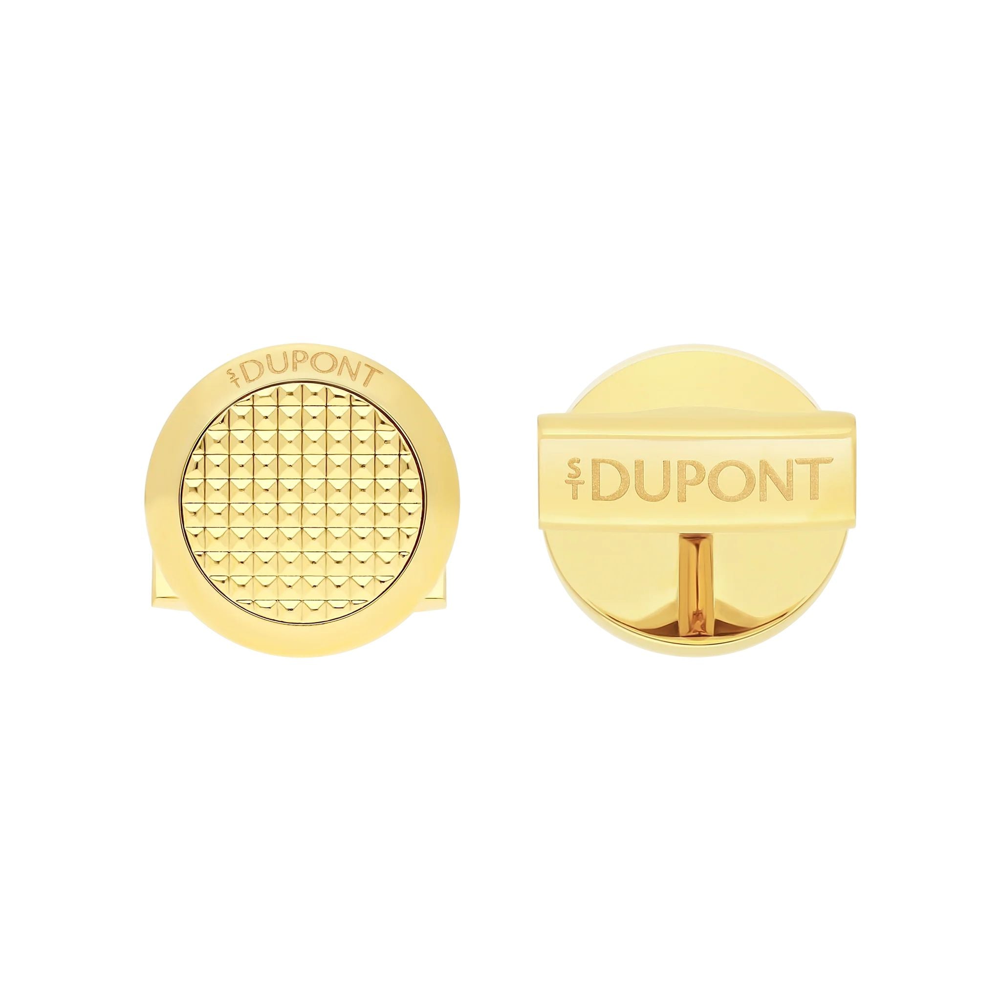 Gemelli Uomo Dupont Acciaio Dorato Rotondi Guillochè Punta Di Diamante 005856