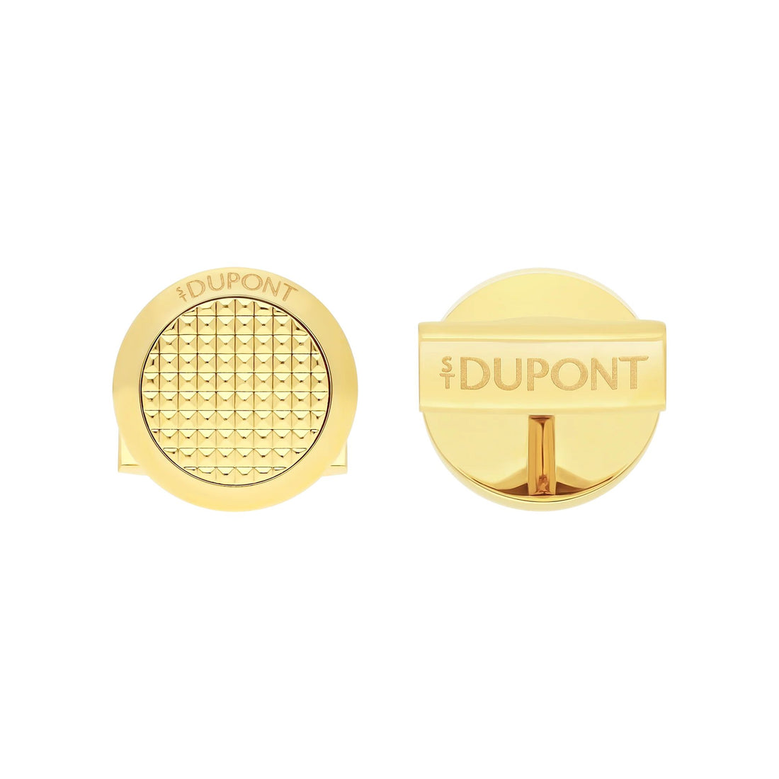 Gemelli Uomo Dupont Acciaio Dorato Rotondi Guillochè Punta Di Diamante 005856