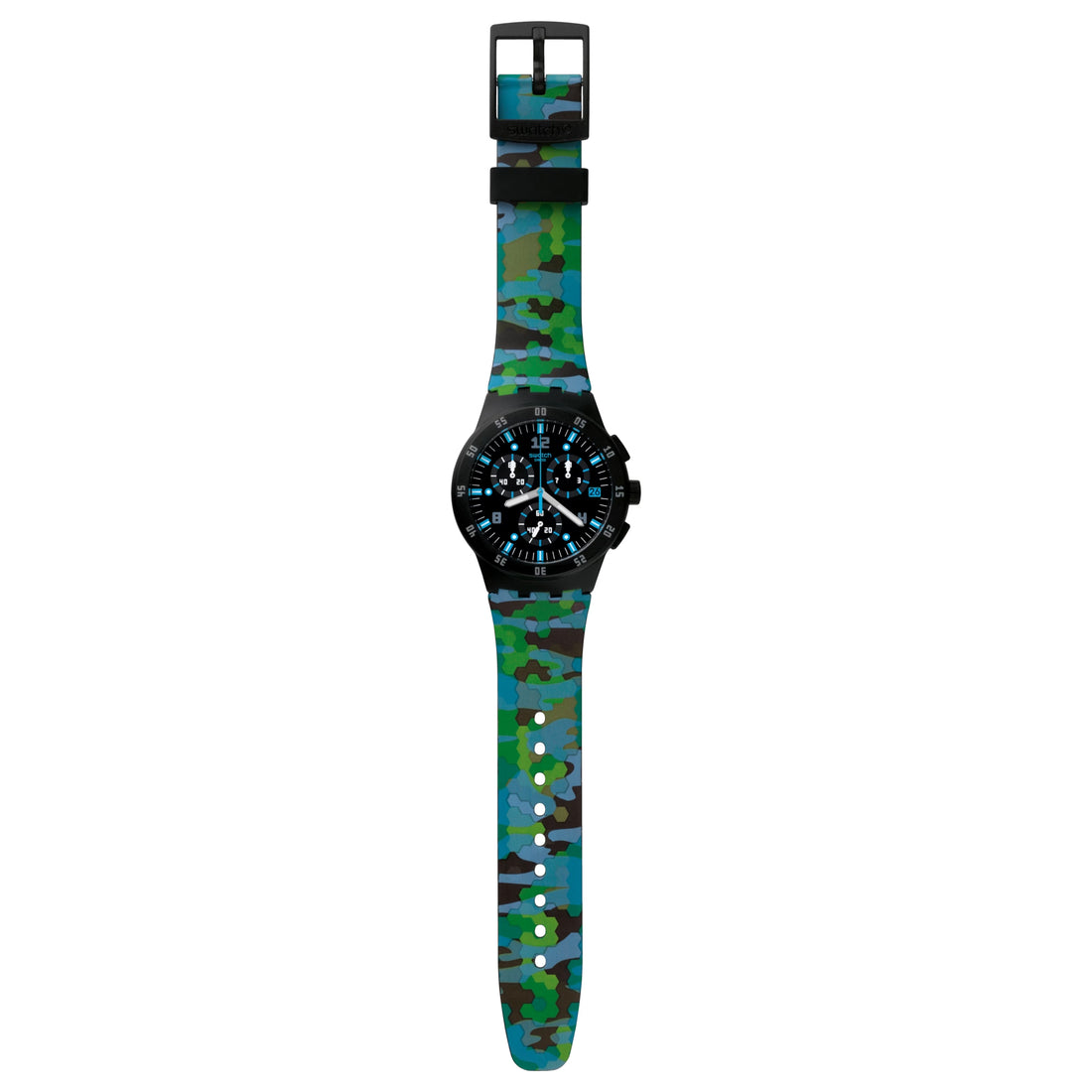 Orologio Uomo Swatch Quarzo Cronografo Data Blu Nero Urban Jungle Verde SUSB403