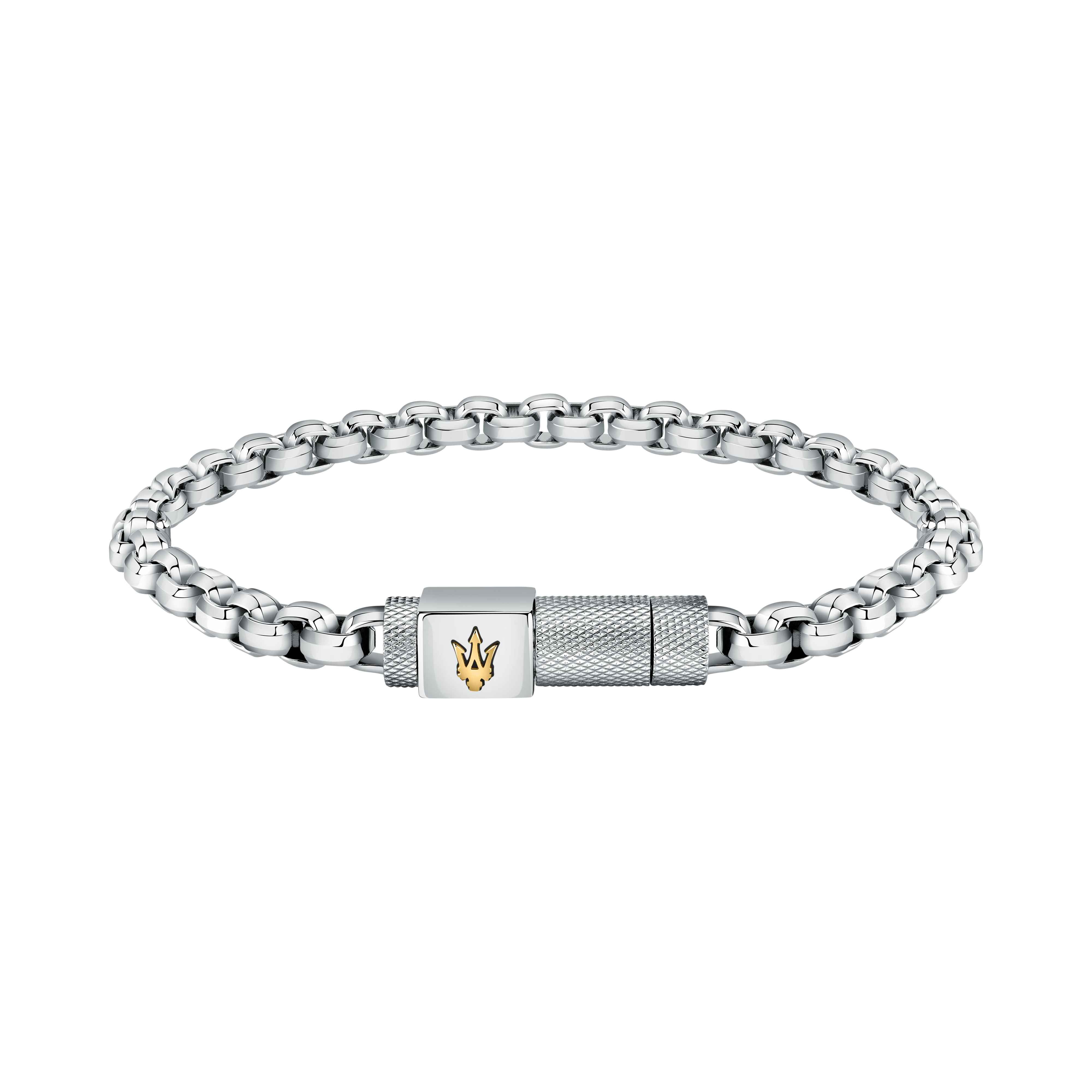 Bracciale Uomo Maserati Acciaio Lucido Catena Logo Sfaccettato Calamita JM223ATK25