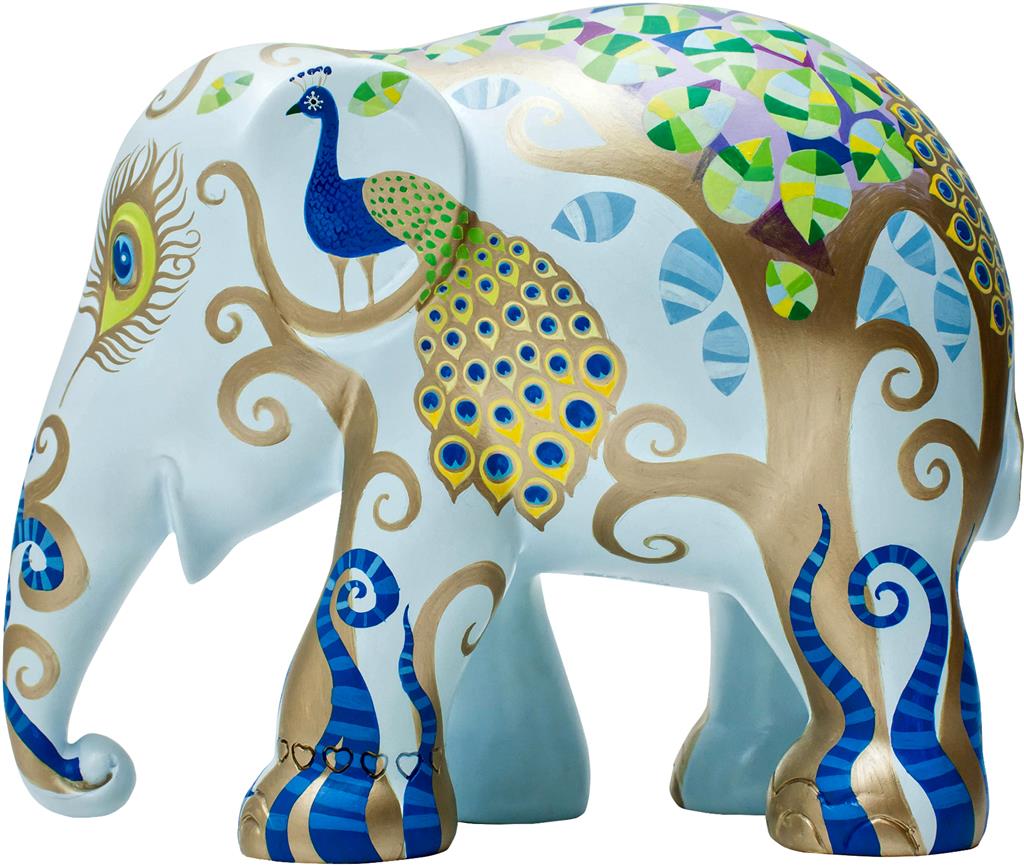 Scultura Elefante Onlylux Pavonia 20 Cm Resina Dipinto A Mano 8858831241107
