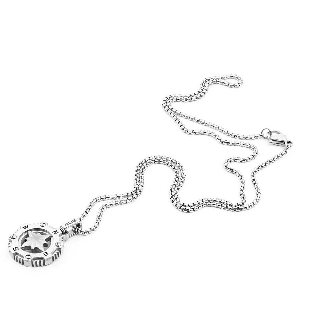 Collana Uomo 4US Cesare Paciotti Acciaio Bianco e rosa con  rosa dei venti  4UCL4070