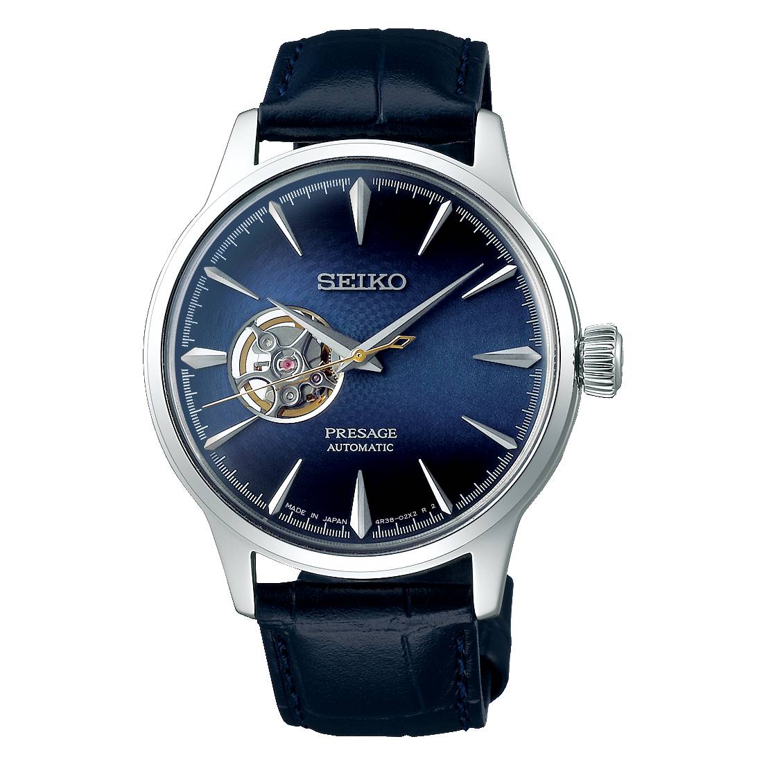 Orologio Uomo Seiko Presage Automatico Open Heart Blu Pelle SSA405J1