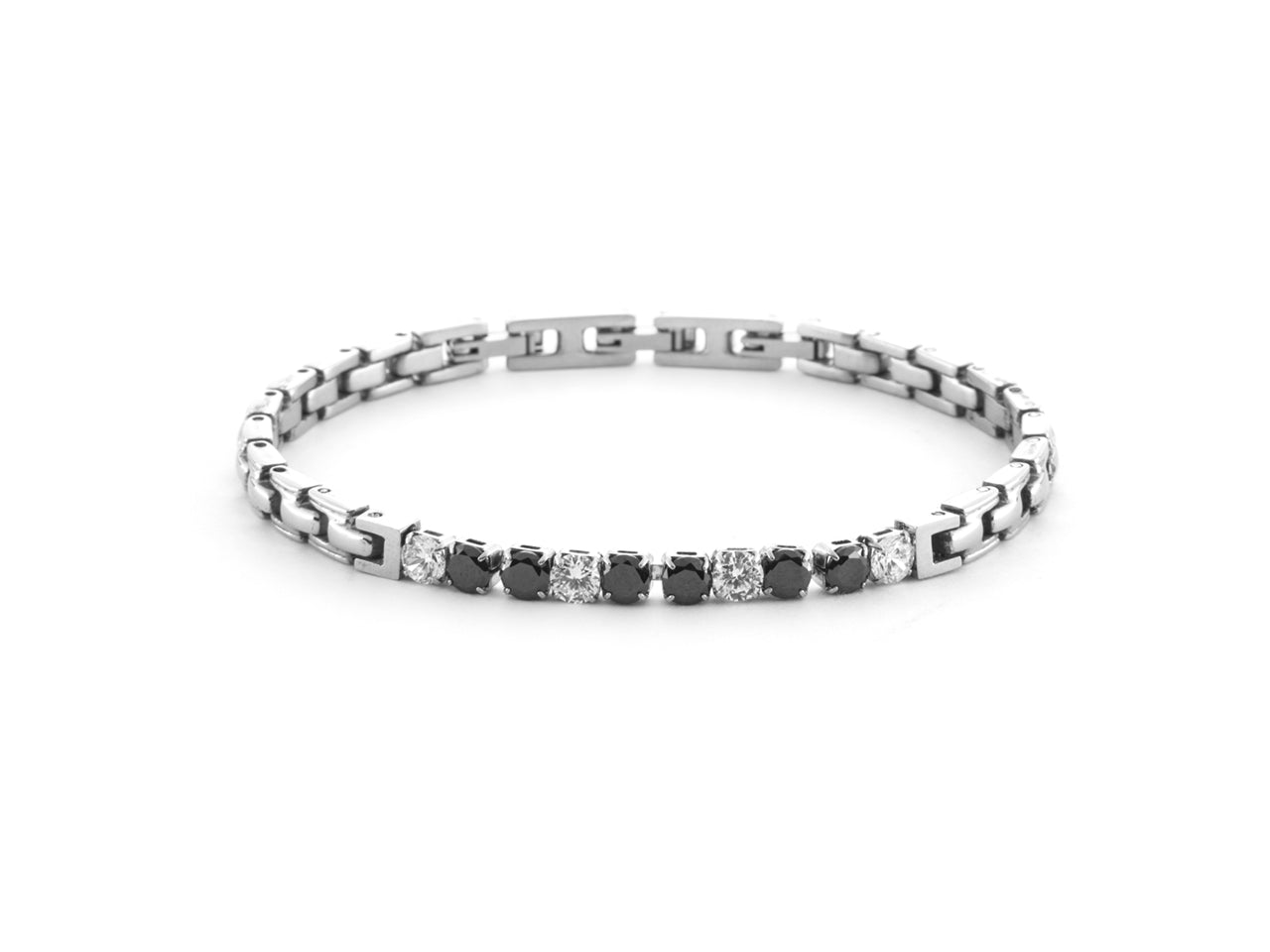 Bracciale Uomo 4US Cesare Paciotti Tennis Acciaio Zirconi neri e Bianchi 4UBR6435