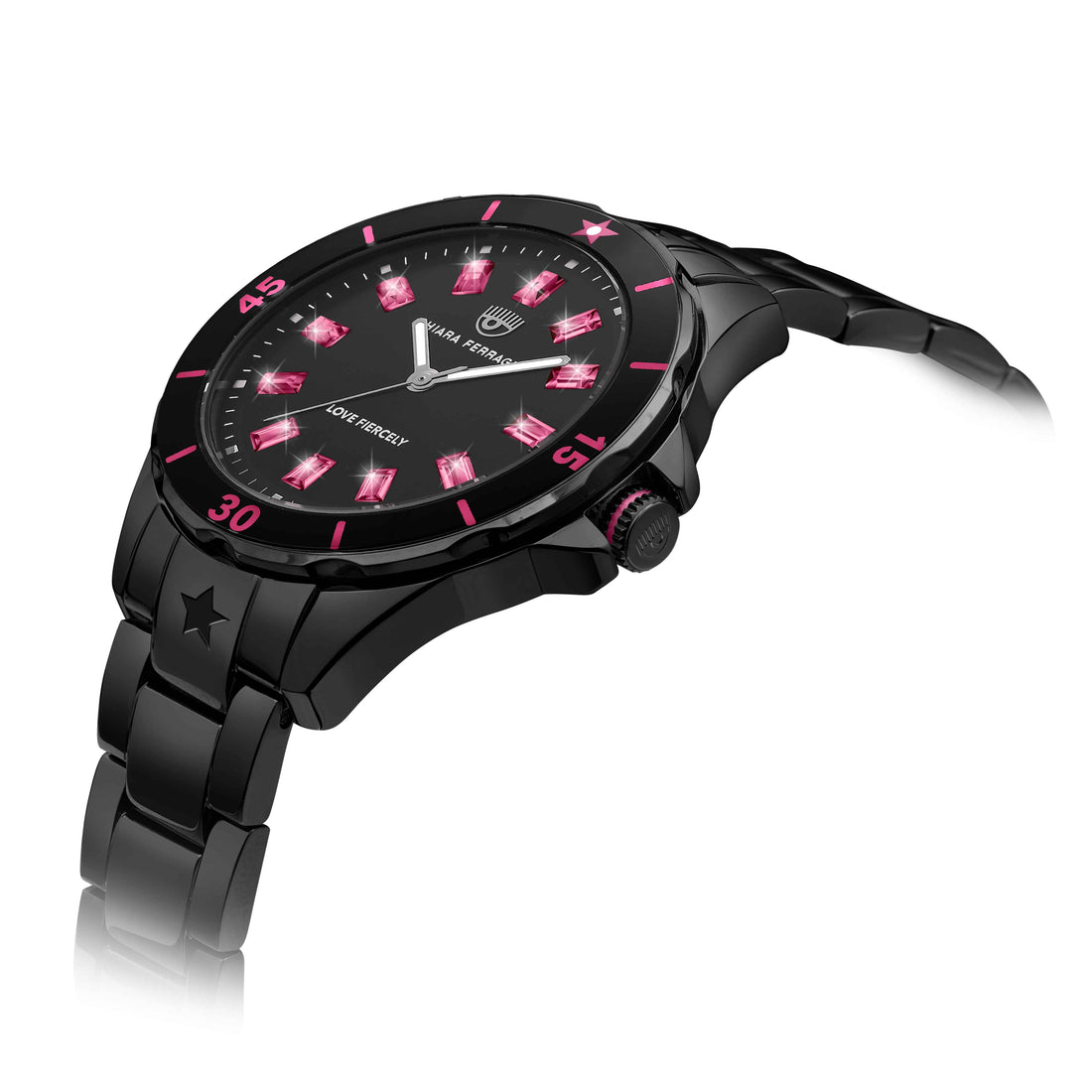 Orologio Donna Chiara Ferragni Quarzo Solo Tempo Acciaio Nero Zirconi Rosa