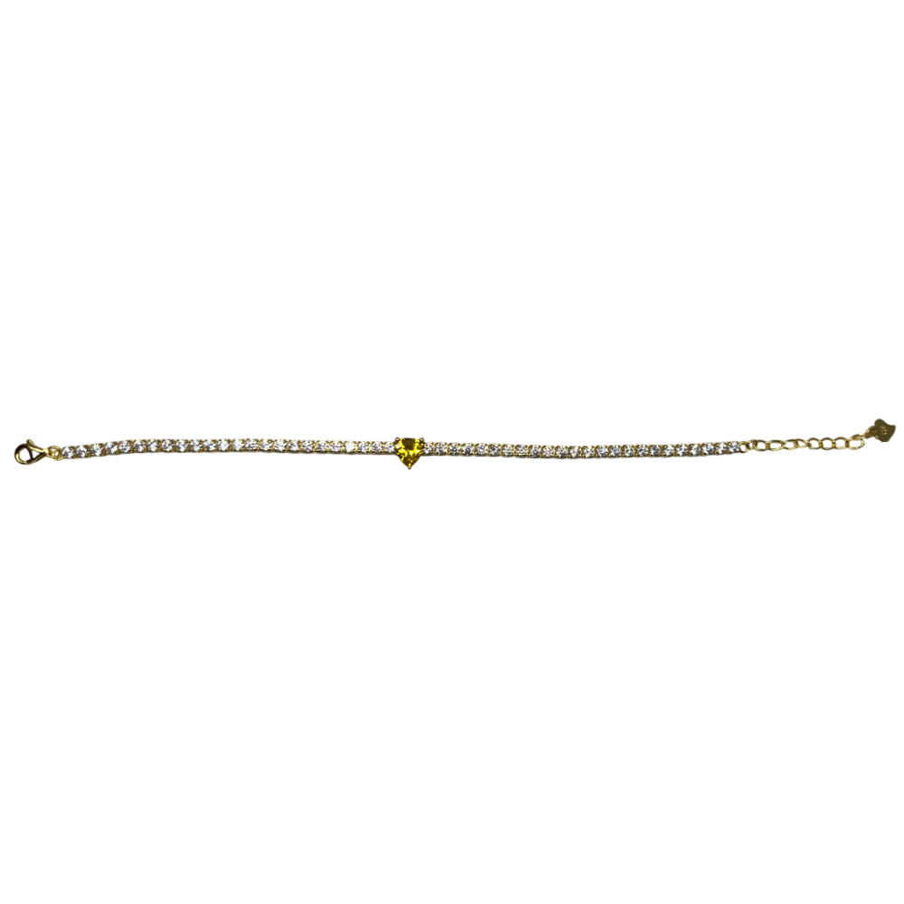 Bracciale Donna Re Mida Tennis Argento Dorato 925 Zirconi Cuore Giallo BR DJV-14