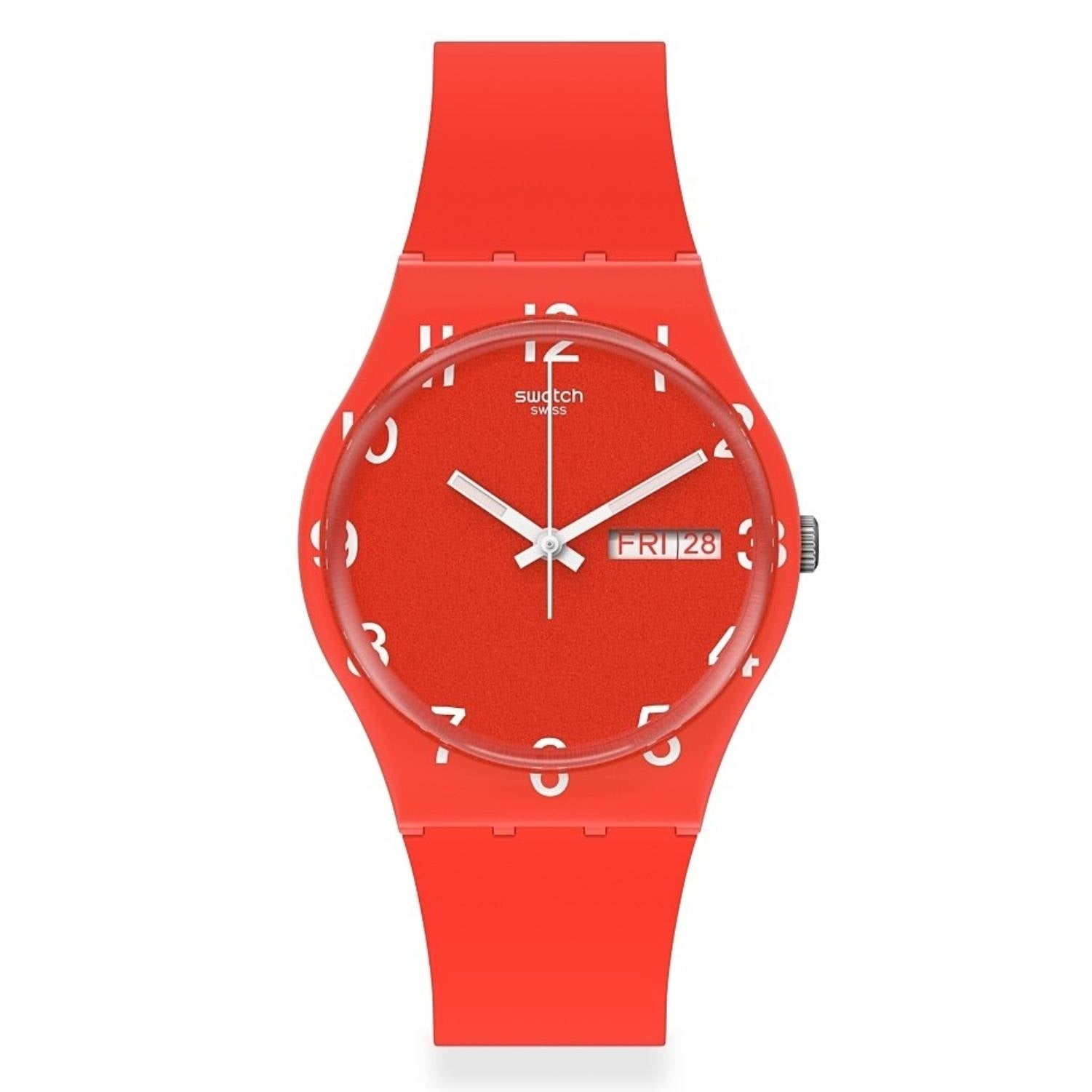 Orologio Donna Gomma Silicone Swatch Quarzo Solo Tempo Rosso Doppia Data GR713