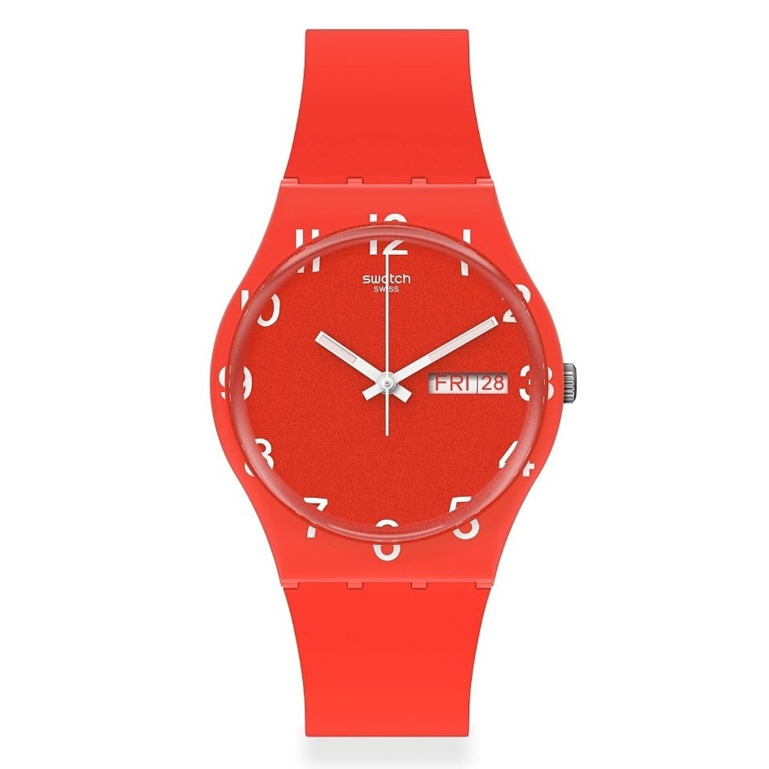 Orologio Donna Gomma Silicone Swatch Quarzo Solo Tempo Rosso Doppia Data GR713